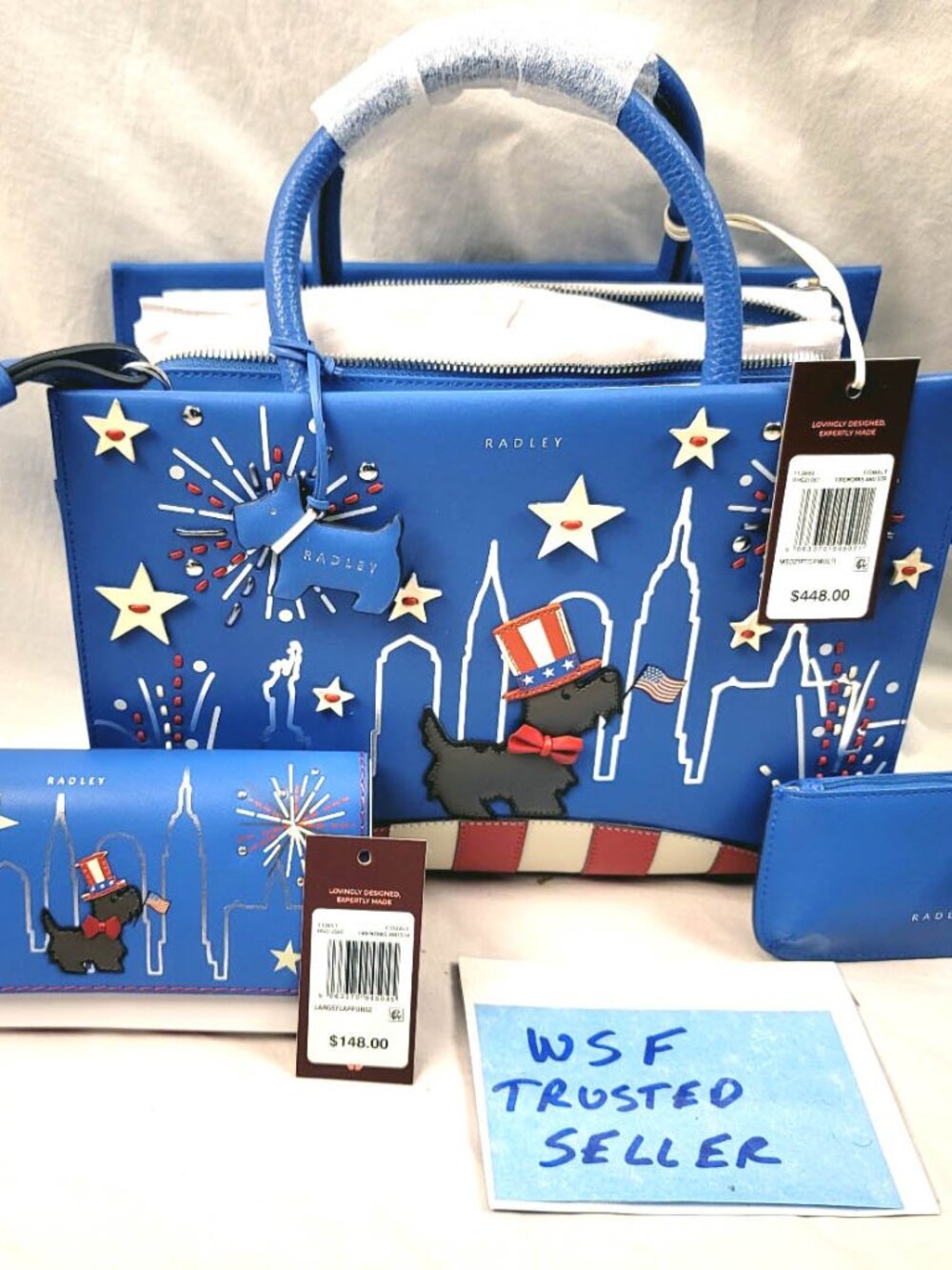 2 pc. NWT RADLEY LONDON FIREWORKS STRIPE 250 ANNIVERSARY 3D PURSE/BAG-WALLET SET - Picture 1 of 15